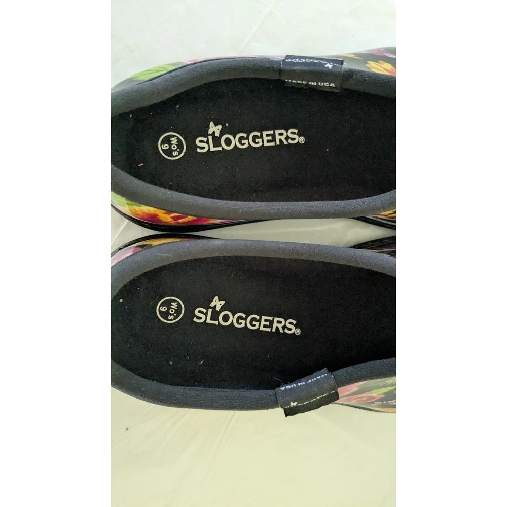 Sloggers Waterproof Rain & Garden Black Pansy Slip On Shoe Women's Size 9